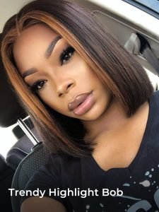 Highlight Ready To Go Wigs Straight Bob HD Lace Wigs With Highlights Streaks - Image 2