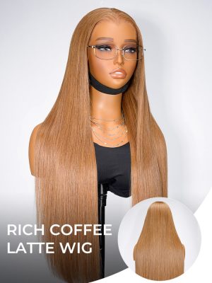 Coffee Latte Color M Hairline Silky Straight 13x6 Lace Frontal Wig