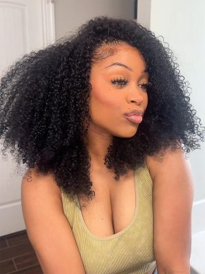 Fluffy Afro Curly 250 Density Glueless Half Wig With Drawstring