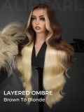 Caramel Macchiato Pre-Styled Layered 250 Density Wig With Skunk Stripe - Image 3