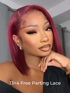Alipearl Hair Burgundy 99J Straight Short Bob Lace Front Wigs For Black Women - Image 3