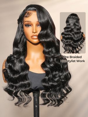 Pre Braided Side Part Body Wave 5*5 HD Lace Front Wig 250 Density