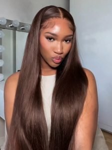 Glueless Chocolate Brown Color Straight Human Hair 7*5 Closure Wig Ready To Go For Beginners Pre Cut Lace - Image 7