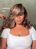 Layered Brown Balayage Body Wave 13X4 Lace Ready To Go Wig Side Bang - Image 2