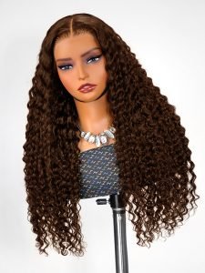 Deep Wave Curly Hair #4 Dark Brown Wig Super Thin Transparent Lace Front Wig - Image 7
