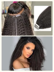 Yaki Straight Tape In Hair Extensions Kinky Straight Human Hair Extensions - Image 2
