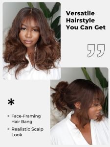 #4 Dark Brown Loose Body Lace Front Glueless Wig With Curtain Bangs - Image 3
