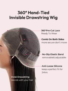 Body Wave Invisi Drawstring 360 Lace Wig High Ponytail With Bangs Glueless Wig - Image 4