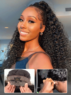 Glueless Invisi Drawstring 360 Lace Wig Deep Curly Hair Ready To Go Wigs