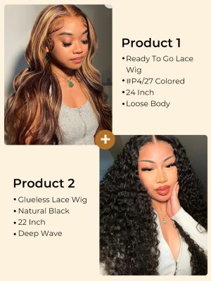 $399 for 2 Glueless Wigs: 24'' #P4/27 Wig and 22'' Natural Black