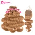 Body Wave Human Hair 4*4 Lace Closure With Bundles Honey Blonde #27 Color Hair - Image 3