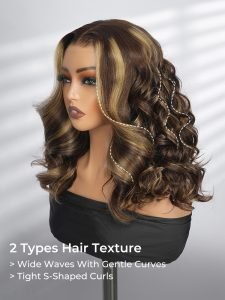 Double Drawn Dual Curl Blonde Highlight 5x7 Lace Front Wig 250 Density - Image 3