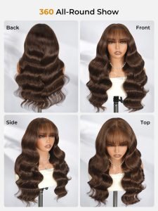 #4 Dark Brown Loose Body Lace Front Glueless Wig With Curtain Bangs - Image 7