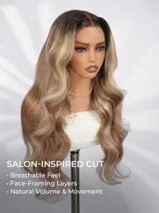 Brunette Blonde Highlights Loose Body 13x6 Lace Frontal Wig With Layers - Image 9