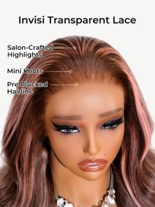 Pink Highlights In Brown Hair Body Wave Lace Wig With Blonde And Pink Highlights - Image 9