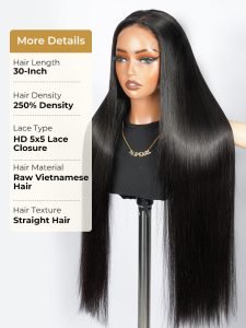 Raw Vietnamese Hair Super Double Drawn 5x5 HD Wig 250 Density - Image 2
