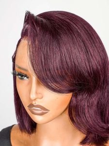 Glueless Dark 99J Color Layered Cut With Side Bang Frontal Bob Wig - Image 6