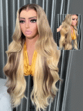 M Hairline Ash Blonde Ombre Body Wave 13x4 Lace Front Wig 250 Density - Image 8