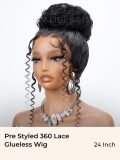 Messy Bun Water Wave 360 HD Lace Glueless Wig With Drawstring - Image 2
