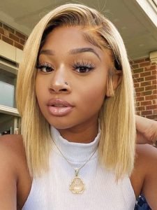 #4/613 Blonde Bob Wigs with Dark Brown Roots Ombre Lace Closure Bob Wigs - Image 3