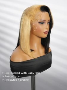 Honey Blonde Face Framing Skunk Stripe Bob 13x6 Lace Ready To Go Wig - Image 4