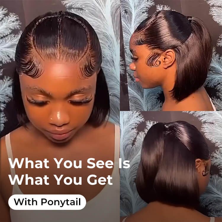 short bob with ponytail