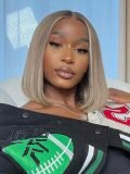 Light Mushroom Brown Hair With Blonde Highlights Straight Bob Lace Wigs For Sale - Image 4