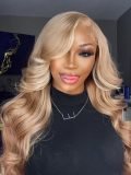 Champagne Blonde Hair Body Wave Glueless Closure Wig Pre-Cut Lace - Image 5