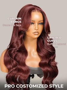 Angora Red Wavy Hair 13*6 Frontal Wig with Layered Cuts - Image 3