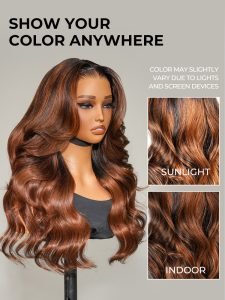 Original Caramel Balayage Highlight Wigs 13x4 Front Wig Customized Wavy Hair - Image 3