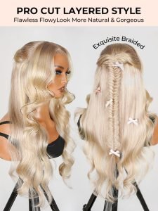 P18/613 Blonde Highlight Fishtail Braid Princess Haircut 13*4 Frontal Wig Glueless - Image 2