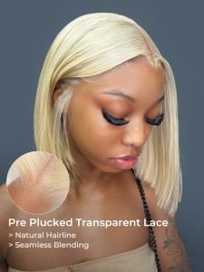 M Hairline 13x4 Lace Frontal Straight Bob Cut Blonde Wigs - Image 2