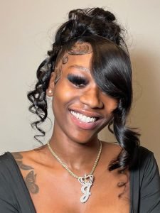 Glueless Invisi Drawstring 360 Lace Wig Miss Buns With Side Part Bangs Style - Image 2
