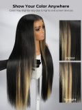 Light Yaki Straight Glueless Lace Wig With Hidden Blonde Highlights - Image 3