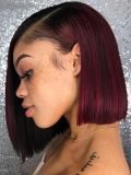 Ombre Color 1B/99J Colored Bob Lace Frontal Wig Human Hair Short Bob Wigs - Image 3