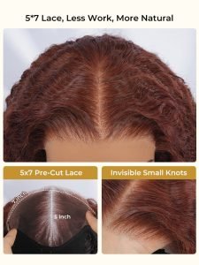 Reddish Brown Burmese Curly 250% Density Ready To Go 5x7 Lace Wig - Image 3