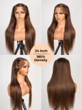 #4 Brown Pre Styled Zig Zag Part Frontal Wig Straight Glueless Lace Wig - Image 4