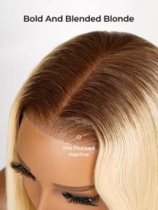 90's Flip Bob Blonde Ombre Body Wave Shoulder Length 5*7 Lace Front Wig - Image 5