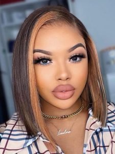 Highlight Ready To Go Wigs Straight Bob HD Lace Wigs With Highlights Streaks - Image 3