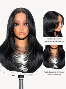 Curtain Bang Body Wave 5x7 HD Glueless Lace Closure Wig 250% Ready To Wear With Layers - Image 5