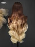 Caramel Macchiato Pre-Styled Layered 250 Density Wig With Skunk Stripe - Image 4