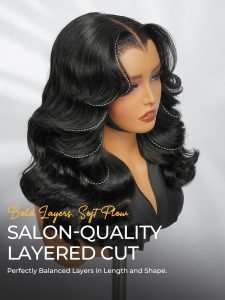 M Hairline Body Wave Layered Cut 6x8 Glueless Drawstring Lace Wig Ready To Wear - Image 2