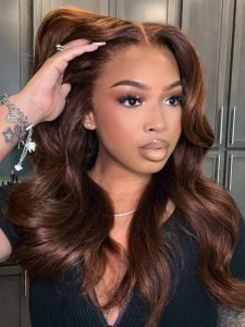 #4 Brown Color Body Wave 8*6 Lace Closure Glueless Wig With Drawstring - Image 3