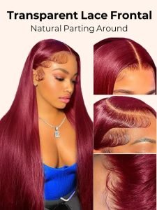99J Hair Color LY Super Thin Transparent Lace Front Wig Burgundy Wig Colored Human Hair Wigs - Image 6
