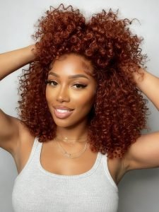 Copper Color Wand Curl 13x4 Lace Frontal Curly Human Hair Wig - Image 3