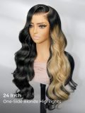 Side Part Blonde Highlight Body Wave 13x6 HD Lace Front Wig Skunk Stripe - Image 3
