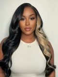 Side Part Blonde Highlight Body Wave 13x6 HD Lace Front Wig Skunk Stripe - Image 2