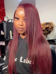 150% Density 99J Burgundy Body Wave 13*4 Lace Front Wig Straight Hair - Image 8