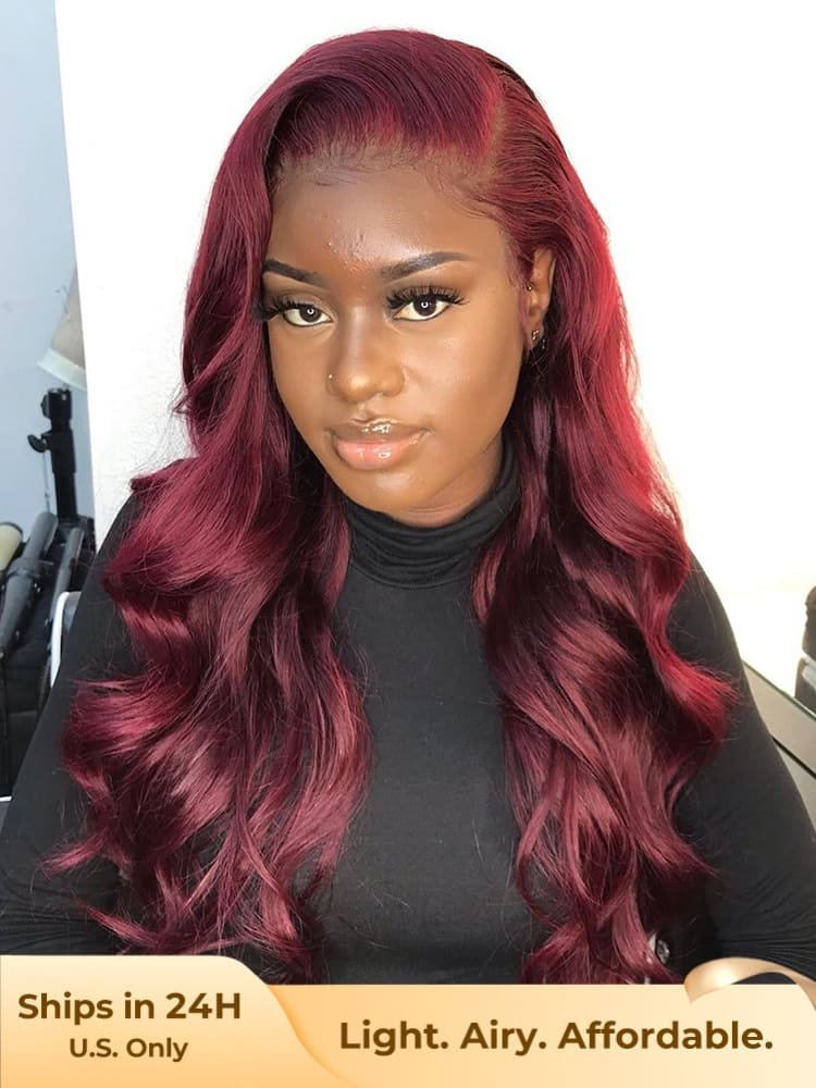 4-1-1 150% Density 99J Burgundy Body Wave 13*4 Lace Front Wig Straight Hair - Image 1