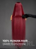 40 Inch Burgundy Straight 13x6 Transparent Lace Front Wigs Human Hair 300% Density - Image 3